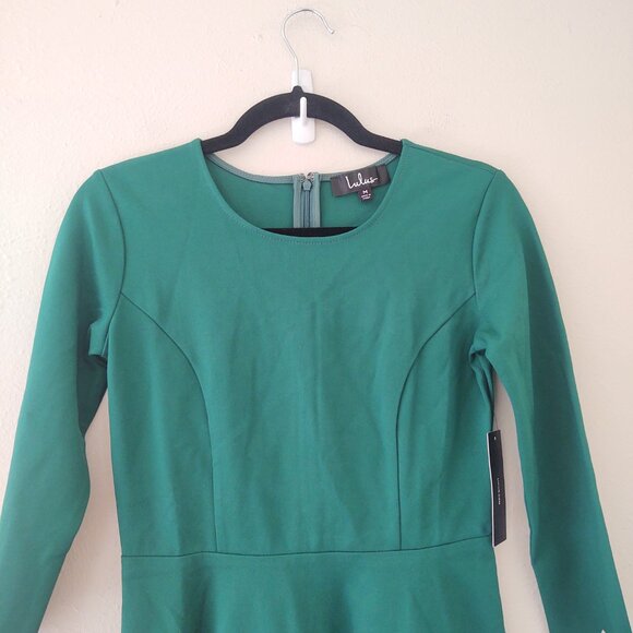 * NWT Lulus Cumulonimbus Clouds 3/4 Sleeve Dark Green Skater Dress sz M - Picture 4 of 5